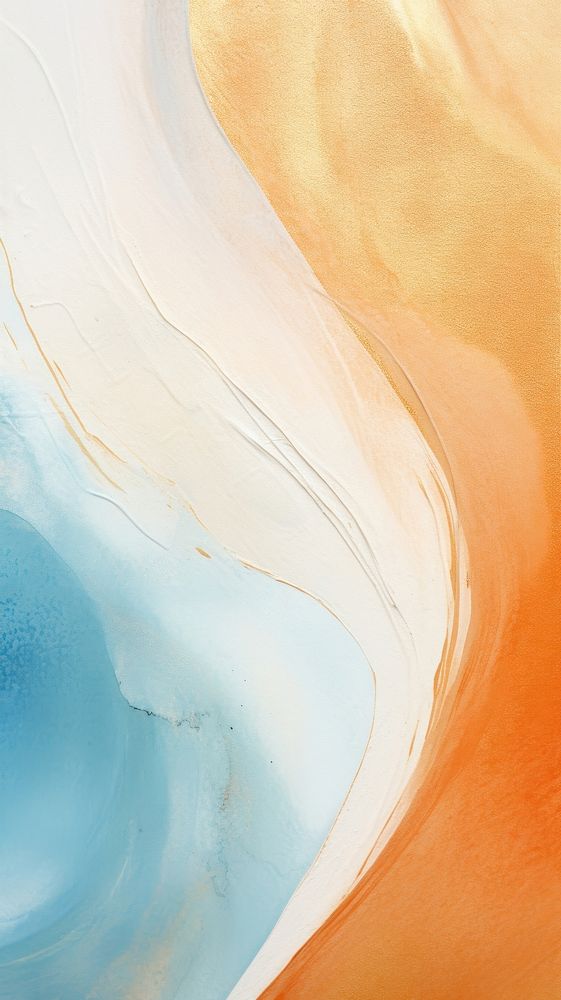 Orange color blue and gold wave abstract painting nature.