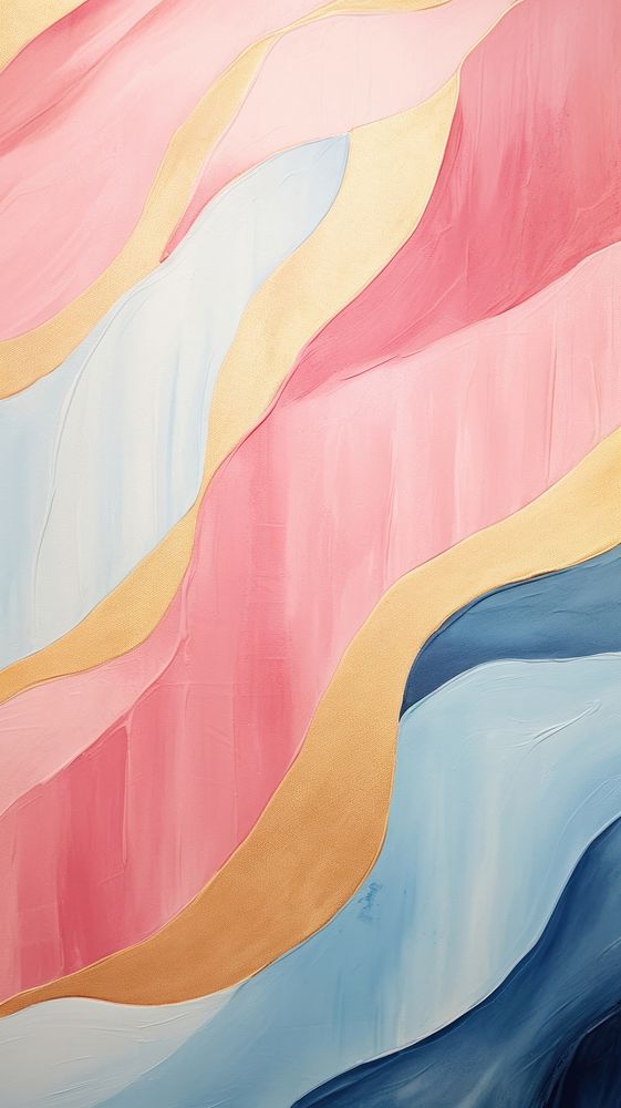 Pink blue and gold wave abstract painting art.