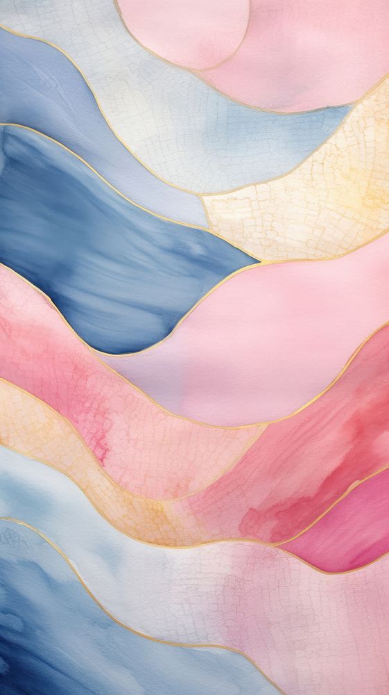 Pink blue and gold wave abstract painting texture.