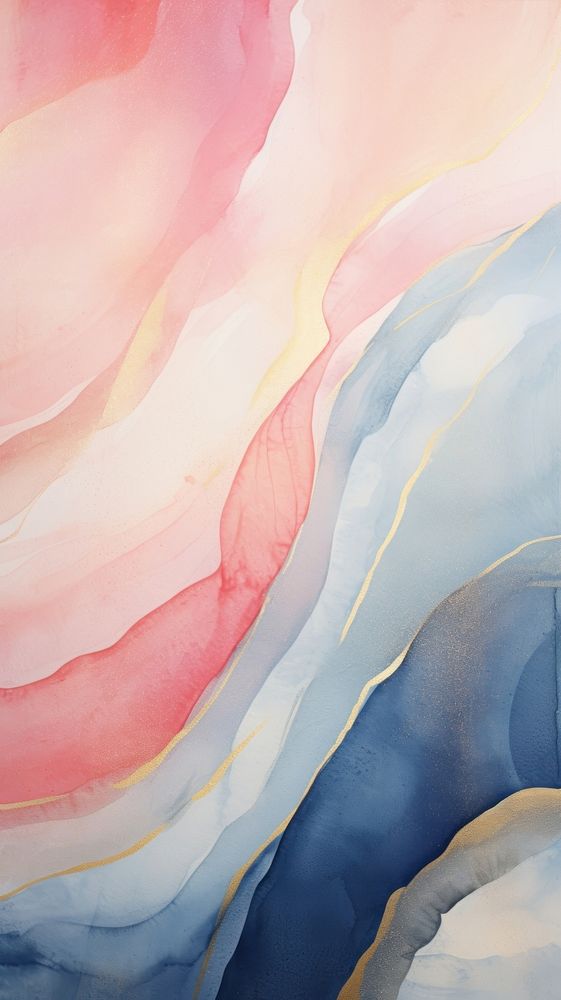 Pink blue and gold wave abstract painting nature.
