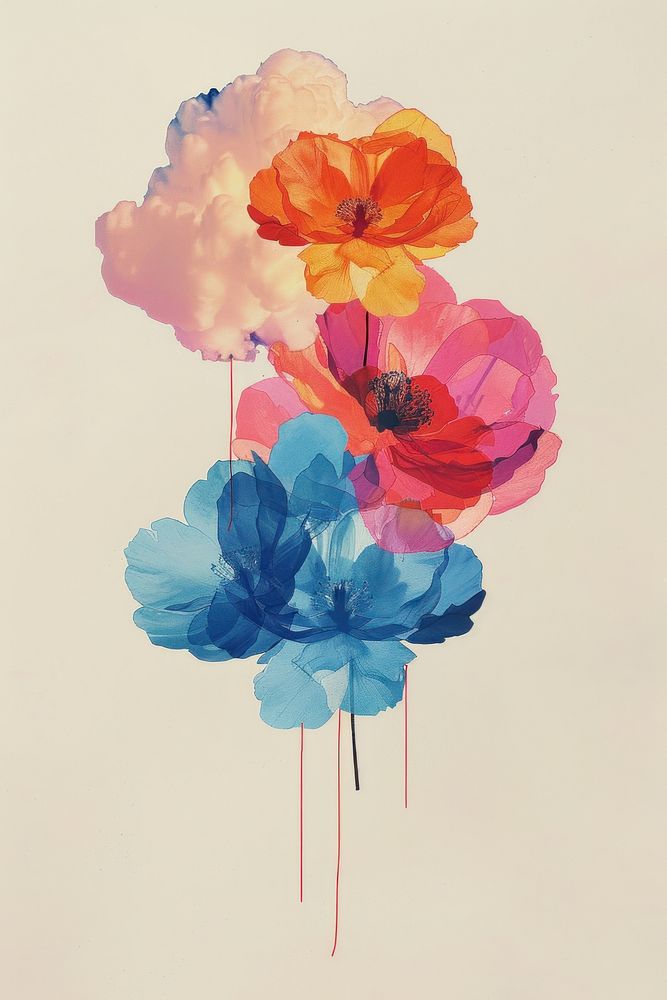 Drawing with flowers and cloud art painting petal.
