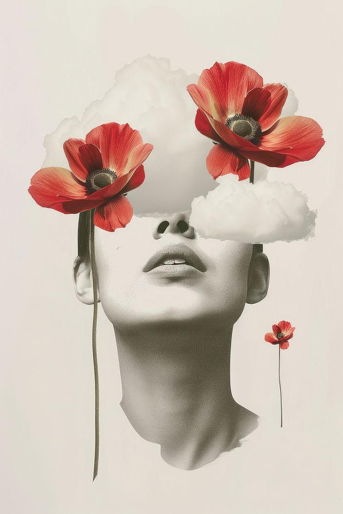 Drawing with flowers and cloud art portrait poppy.