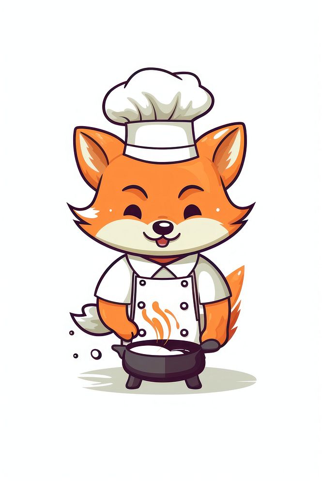 Fox cooking vector illustration cartoon drawing sketch.