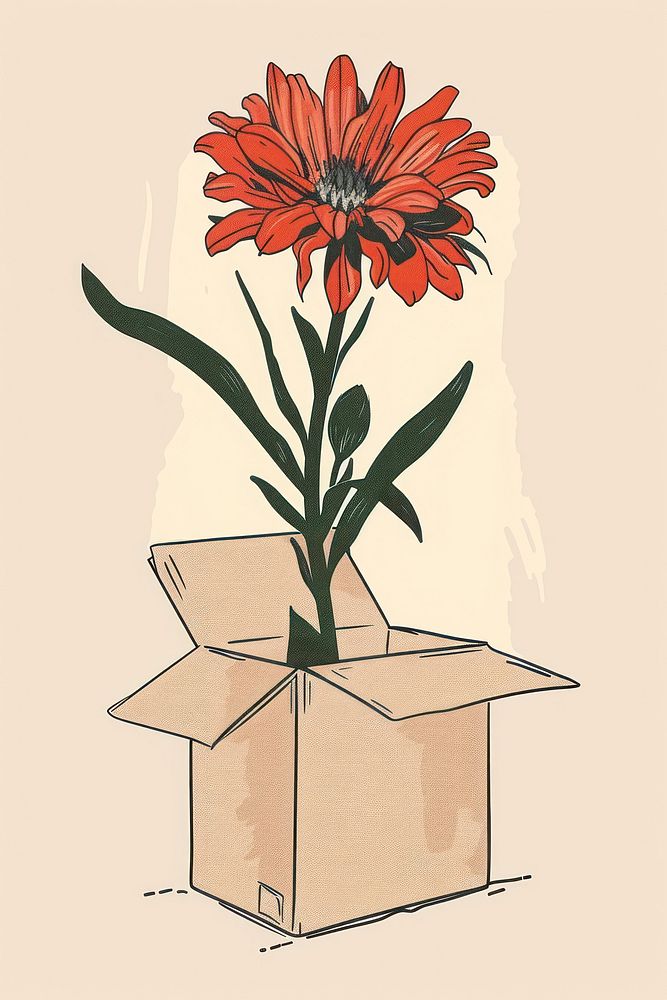 Drawing flower with box art cardboard plant.