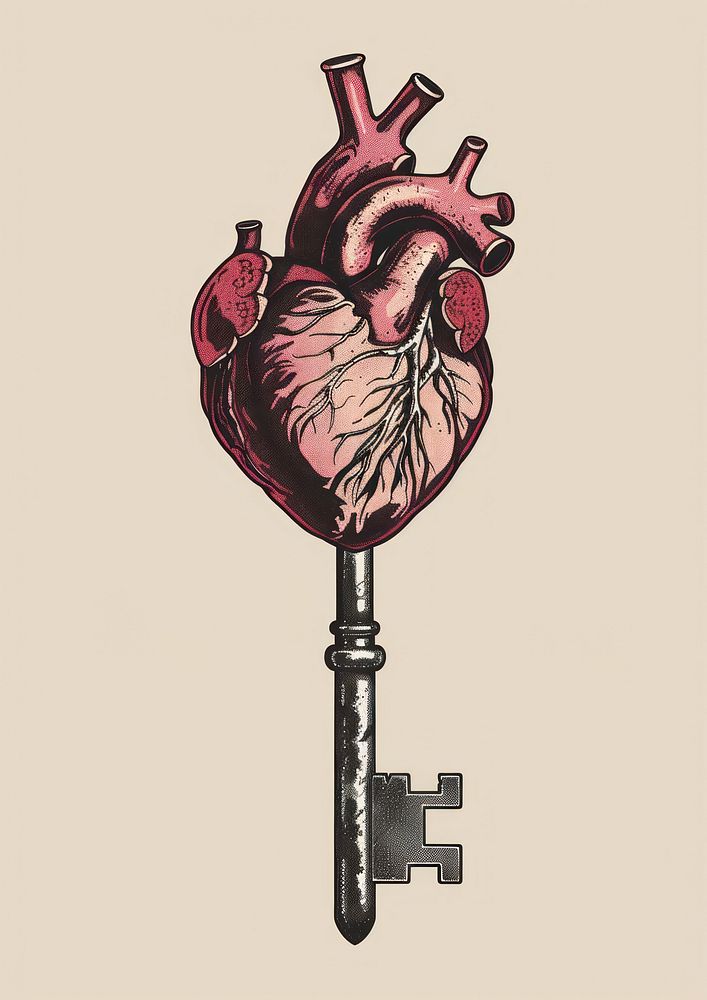 Drawing of heart key creativity cartoon symbol.