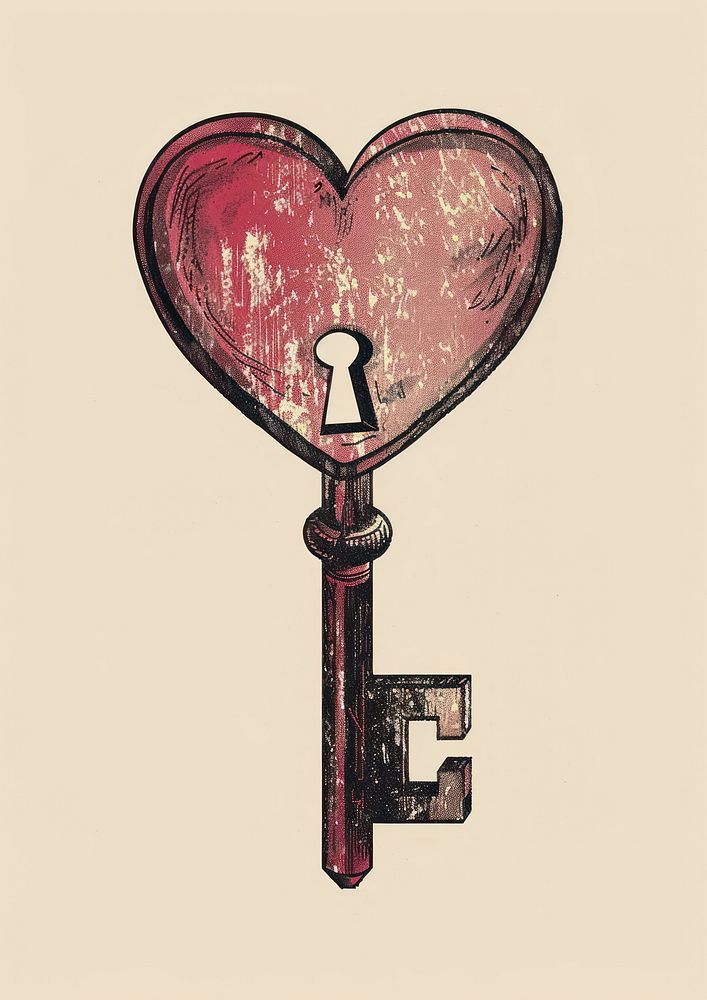 Drawing of heart key symbol red protection.