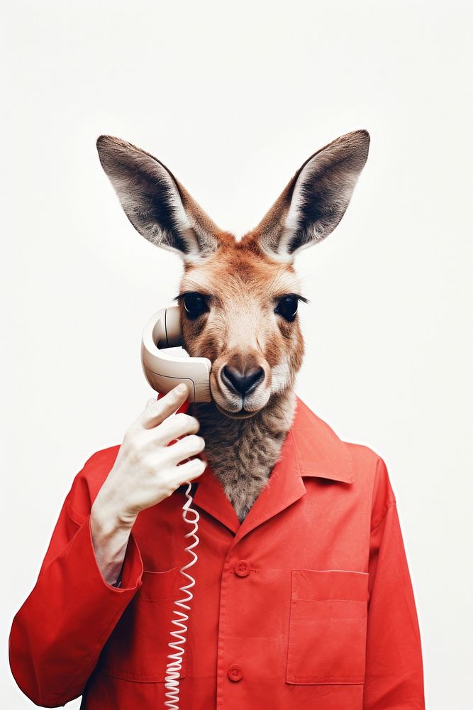 Kangaroo making phone call kangaroo animal wildlife.