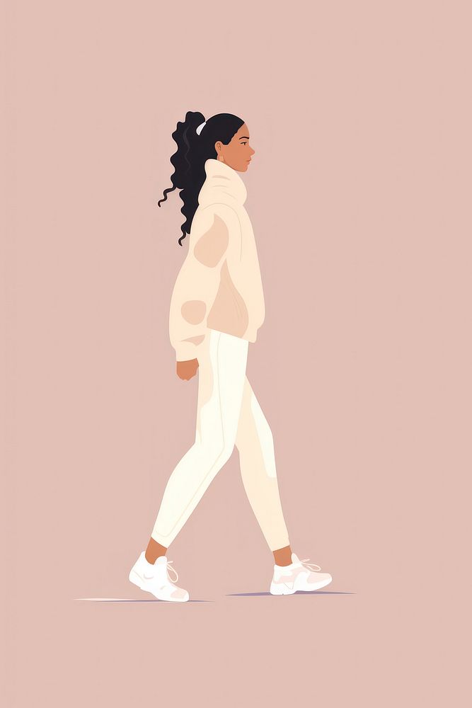 Girl walk with Sportswear standing walking drawing.