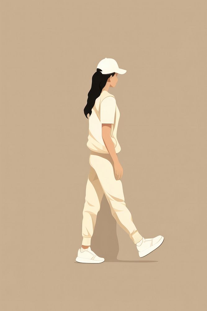 Girl walk with Sportswear walking khaki side view.