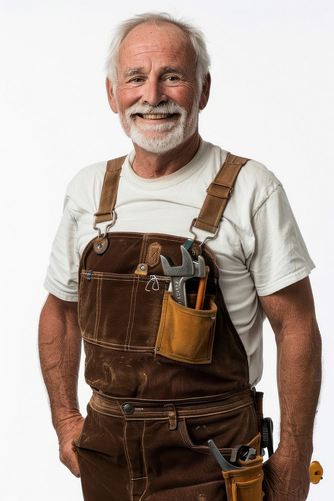 Older man adult smiling white background accessories.