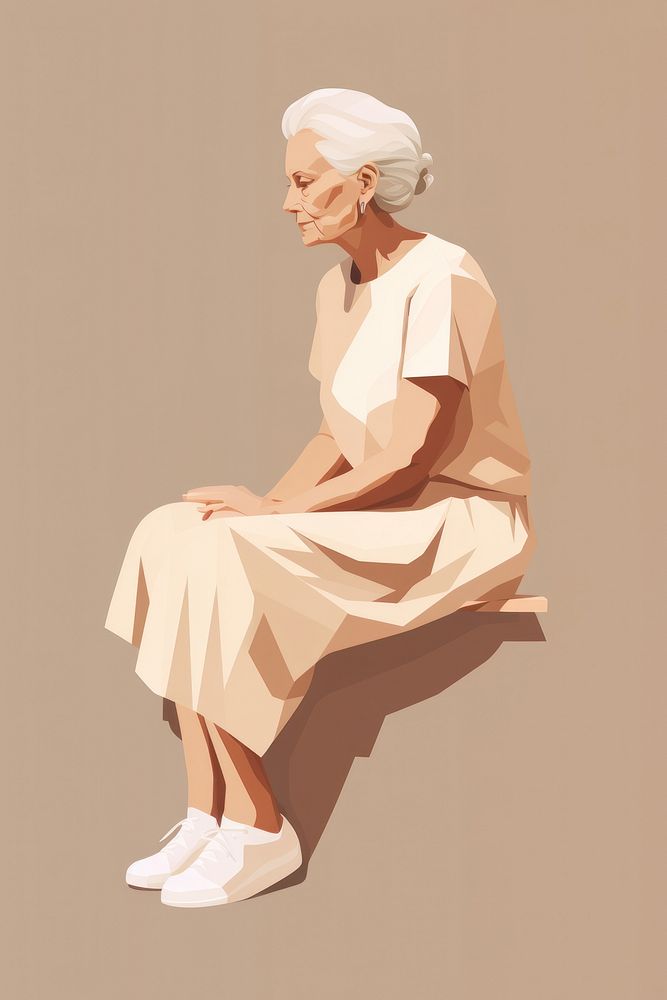 Old woman stressed sitting adult art.