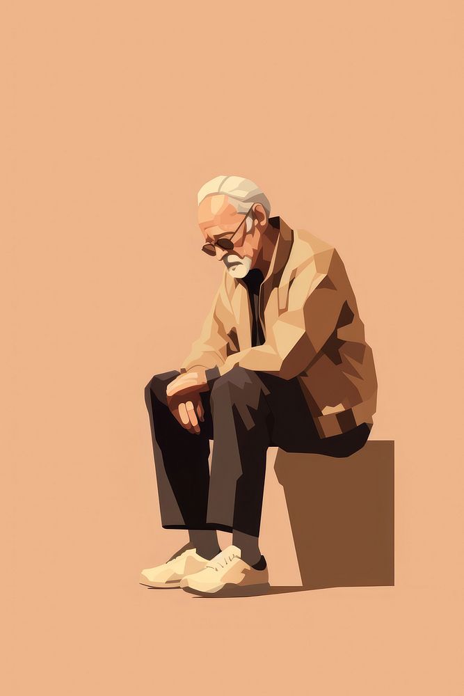 Oldman depressed sitting footwear adult.