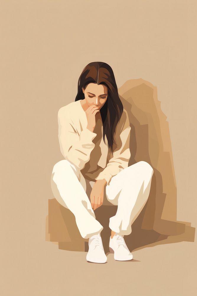 Woman stressed portrait sitting contemplation.