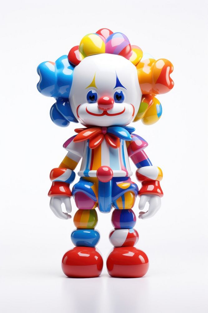 Colorful clown robot toy representation.