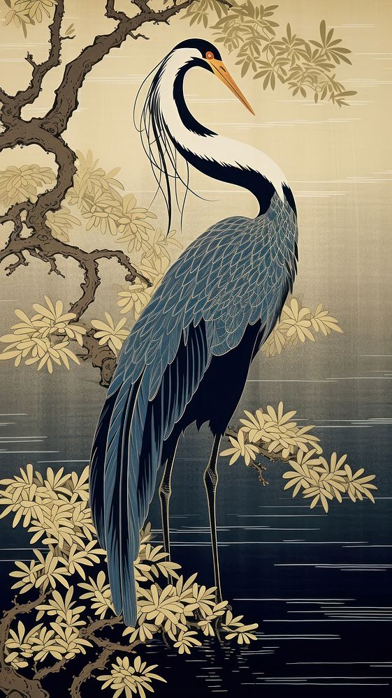 Elegant japanese crane animal bird art.