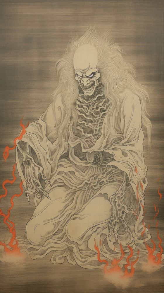 Japanese scary ghost painting art drawing.