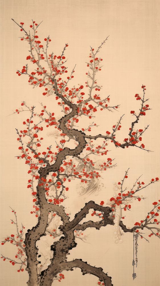 Plum tree painting art pattern.