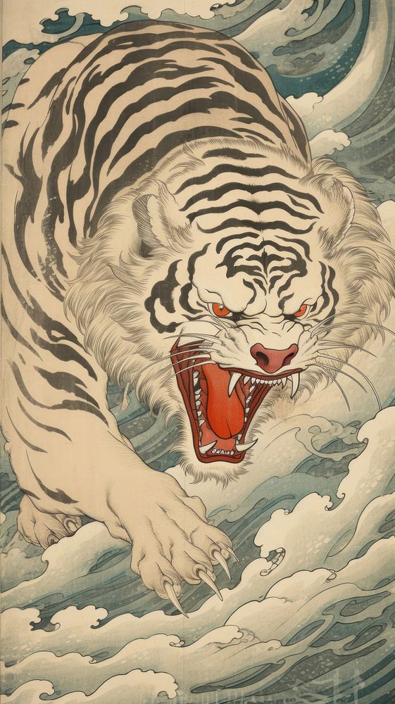 White tiger painting animal mammal.