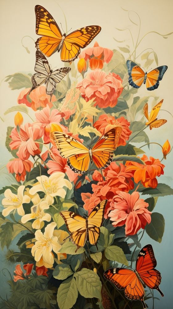 Butterflies and flowers painting butterfly insect.