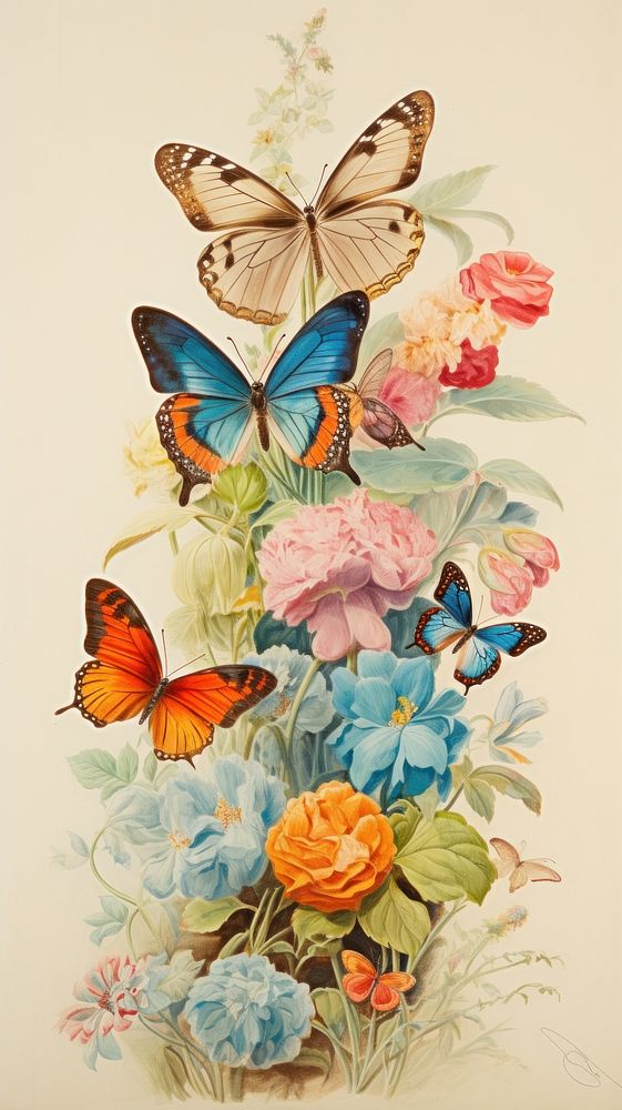Butterflies and flowers painting butterfly pattern.