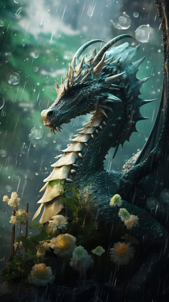 A rain scene with dragon outdoors monsoon nature.