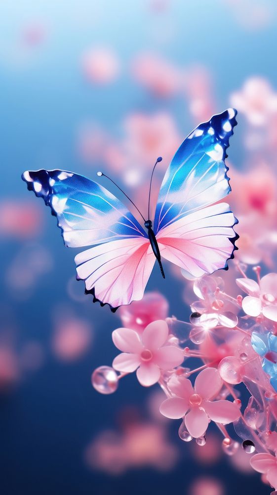 Blue and pink butterfly jewerly outdoors animal insect.