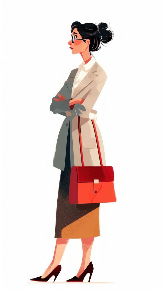 Business woman footwear handbag cartoon.