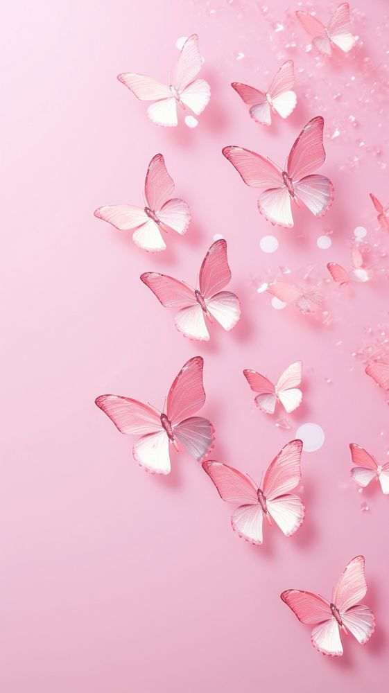 Butterflies in aesthetic glitter style petal plant pink.