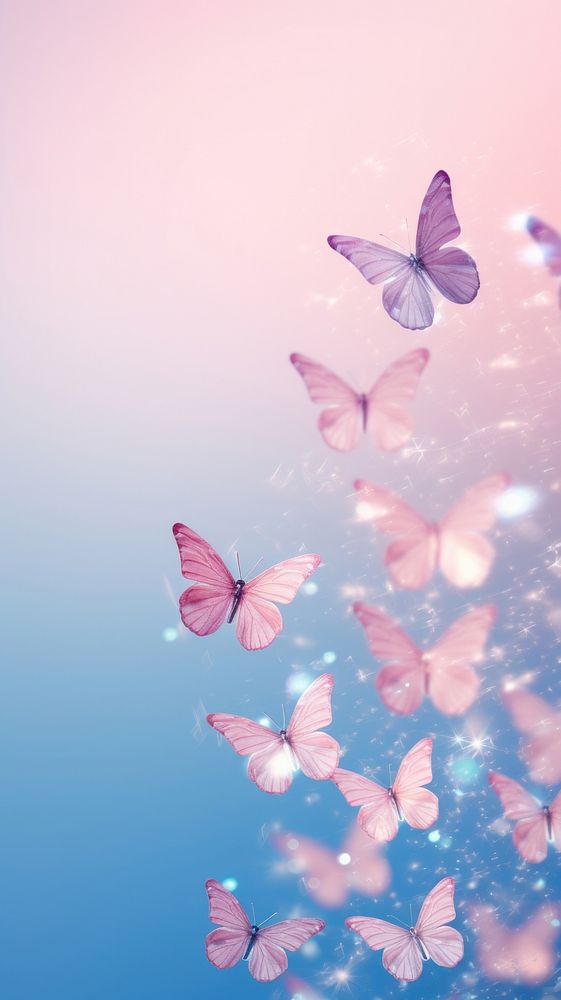 Butterflies in aesthetic glitter style butterfly outdoors nature.
