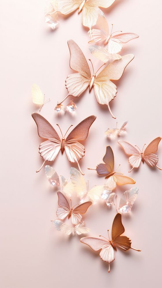 Butterflies in aesthetic glitter style flower petal plant.