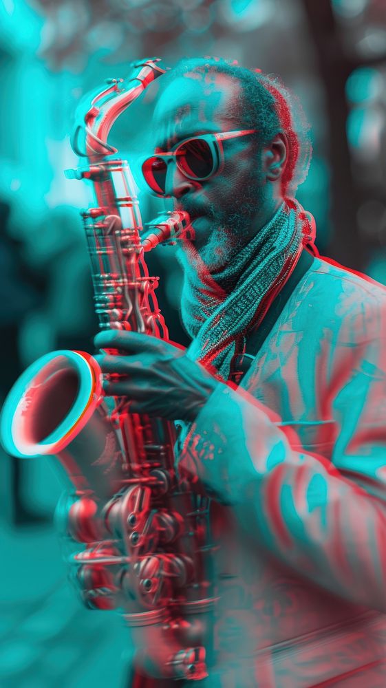 Anaglyph musician playing saxophone glasses adult red.