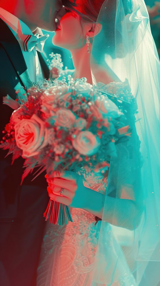 Anaglyph wedding couple photography fashion flower.