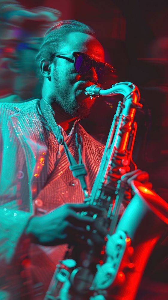 Anaglyph musician playing saxophone glasses concert adult.