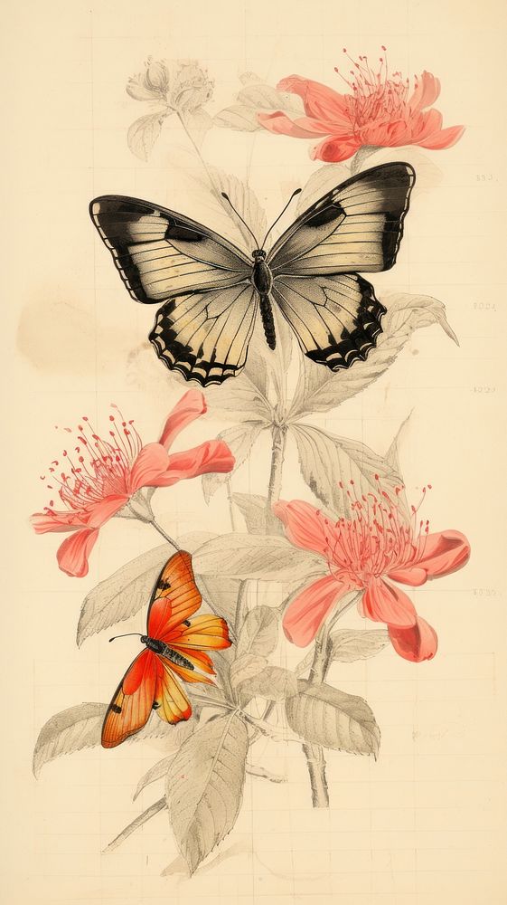 A butterflies and flower pattern drawing animal.