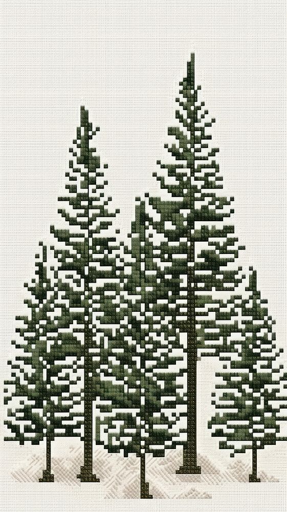 Cross stitch winter forest trees nature plant pine.
