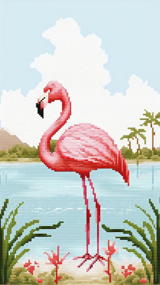 Cross stitch wind flamingo animal nature bird.