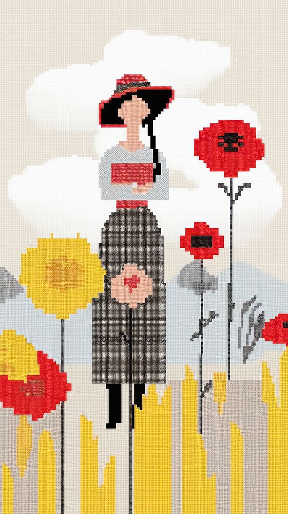 Cross stitch woman graphics pattern flower.