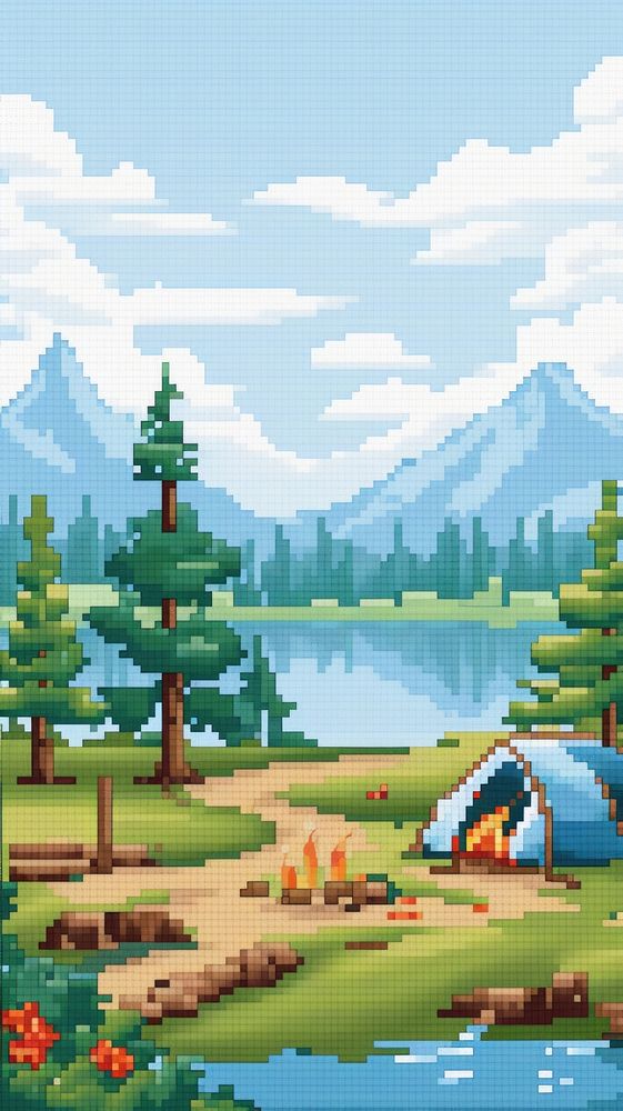 Cross stitch camping landscape nature outdoors.