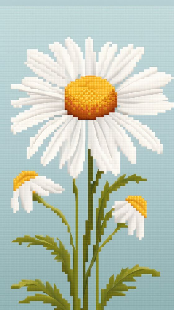 Cross stitch chamomile embroidery flower nature.