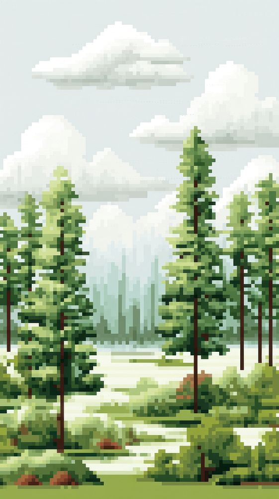 Cross stitch forest landscape nature outdoors.