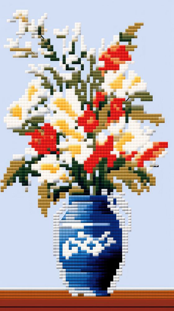 Cross stitch flower vase graphics pattern plant.