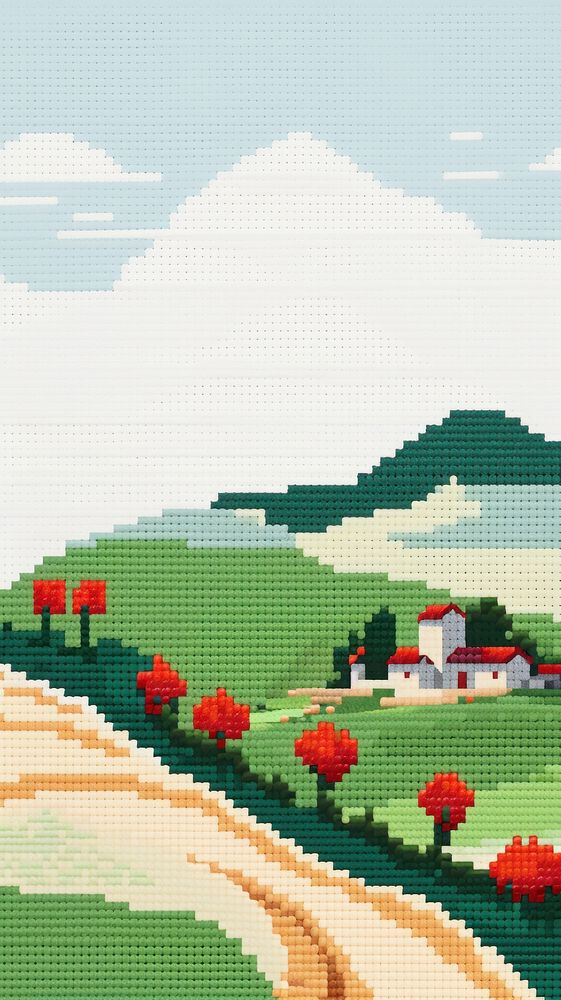 Cross stitch italy nature embroidery landscape.