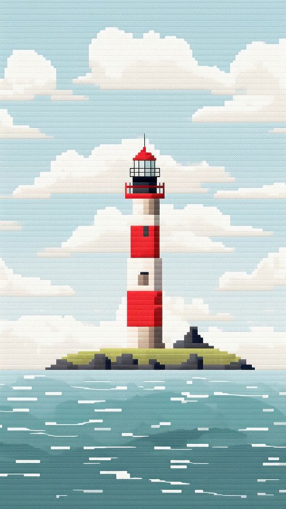 Cross stitch lighthouse architecture building outdoors.