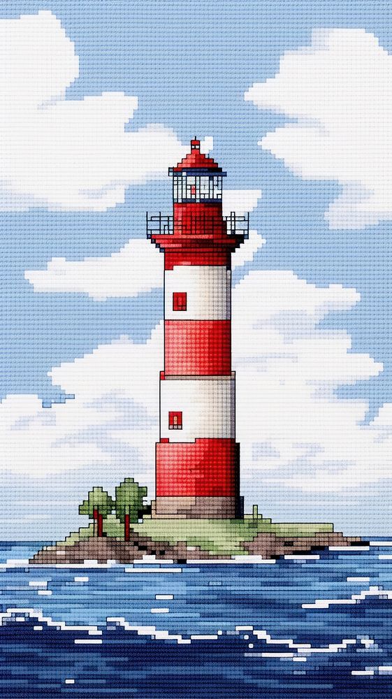 Cross stitch lighthouse architecture outdoors nature.