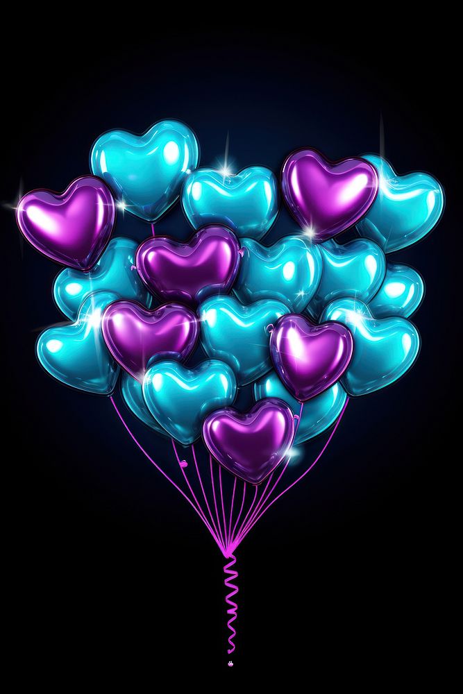 Heart shape balloons purple light illuminated.