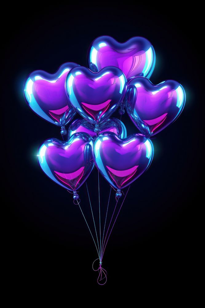 Heart shape balloons light purple illuminated.