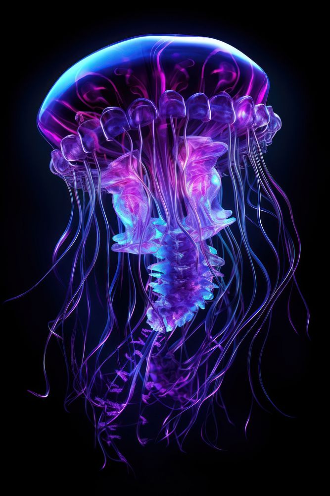 Jellyfish invertebrate illuminated underwater.