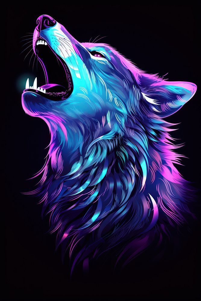 Simple wolf howling animal mammal purple.