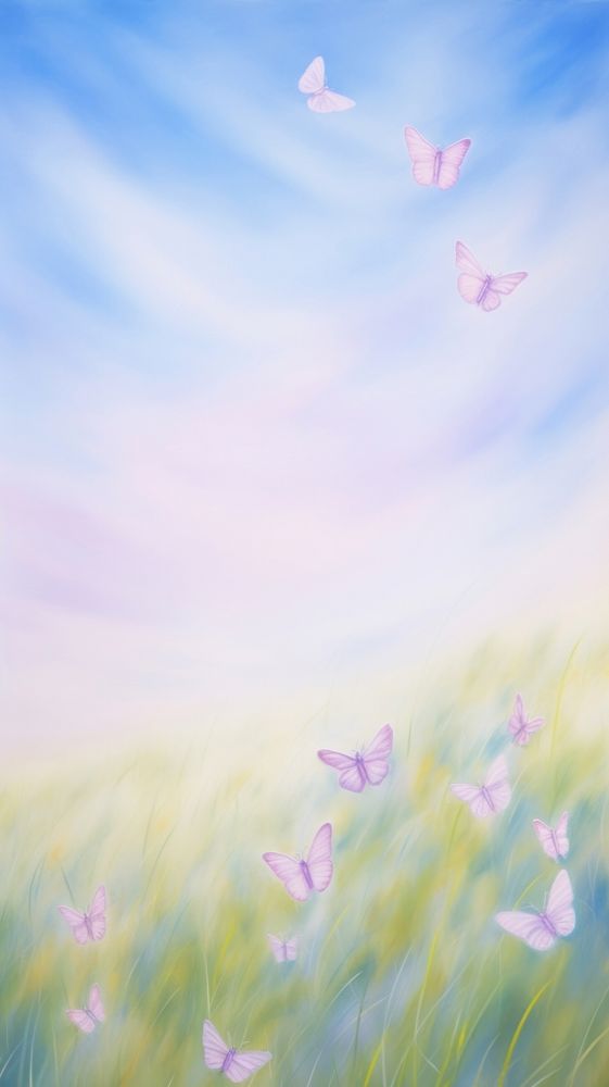 Painting of butterflies in a meadow wallpaper landscape outdoors nature.