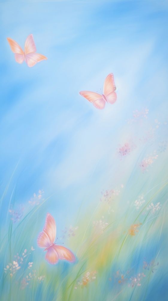 Painting of butterflies in a meadow wallpaper outdoors nature flower.